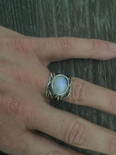 ANILLO DE COLECCIÓN DE PLATA ESTERLINA Y PIEDRA LUNAR FORJADO A MANO MEDIADOS DE SIGLO TALLA 9,5 - Imagen 8 de 10