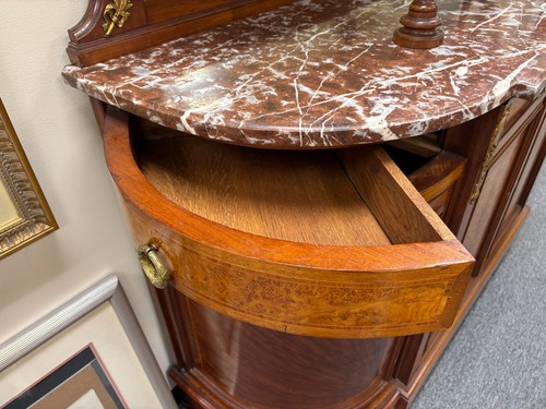 Made In France - Louis XV Burled Walnut and Marble Two-Tier Side Buffet - 1800s - Picture 22 of 24