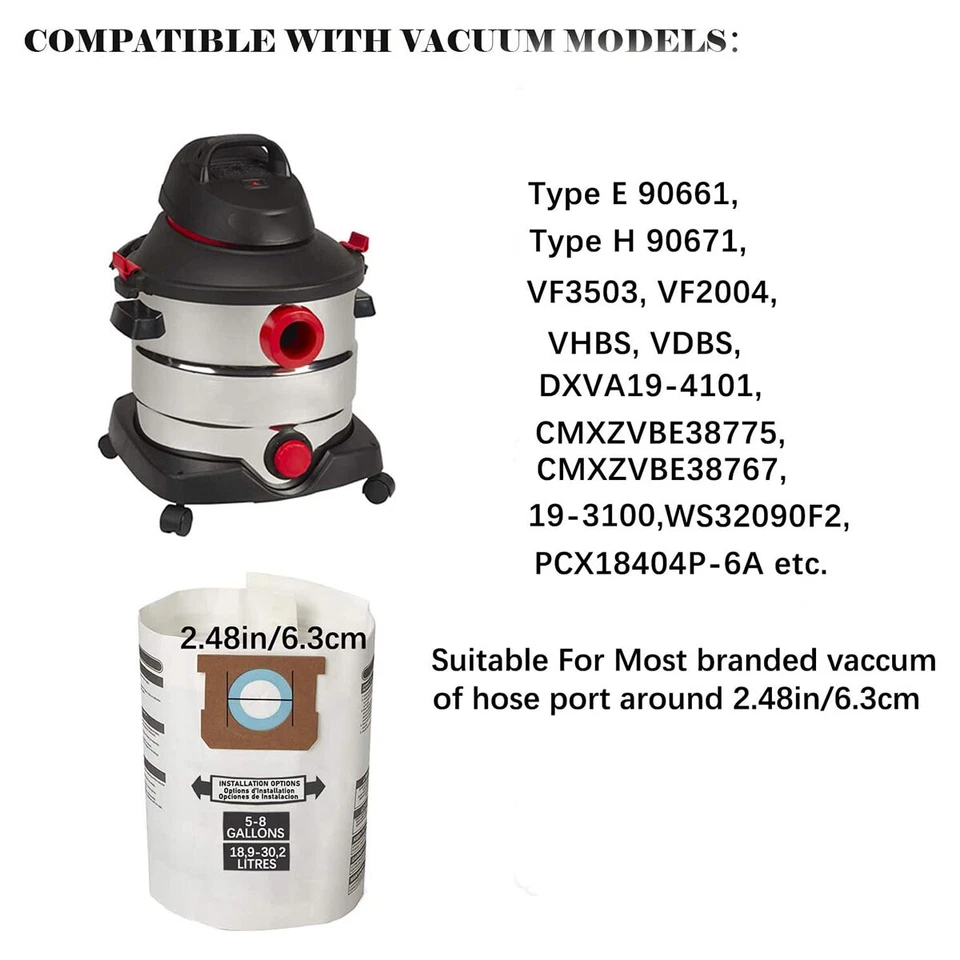 5 Pack For Shop-Vac 90661 Bag Type E for 5-8 Gallon Vacuum - 9066100 Bags - Image 4 of 4