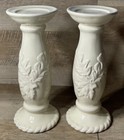 Ceramic Off White Pedestal Candle Holders Set of 2 Leaves 12” H Farmhouse 