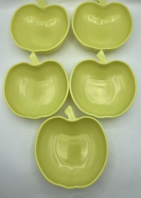 Five 1960's Hazel Atlas Apple Milk Glass Vintage Bowls, Platonite Apple Green