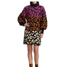 Farm Rio Mixed Leopard Long Sleeve Sweater Dress - Size M