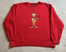 Vintage Christmas Rudolph Reindeer Crewneck Sweatshirt Embroidered Red Medium