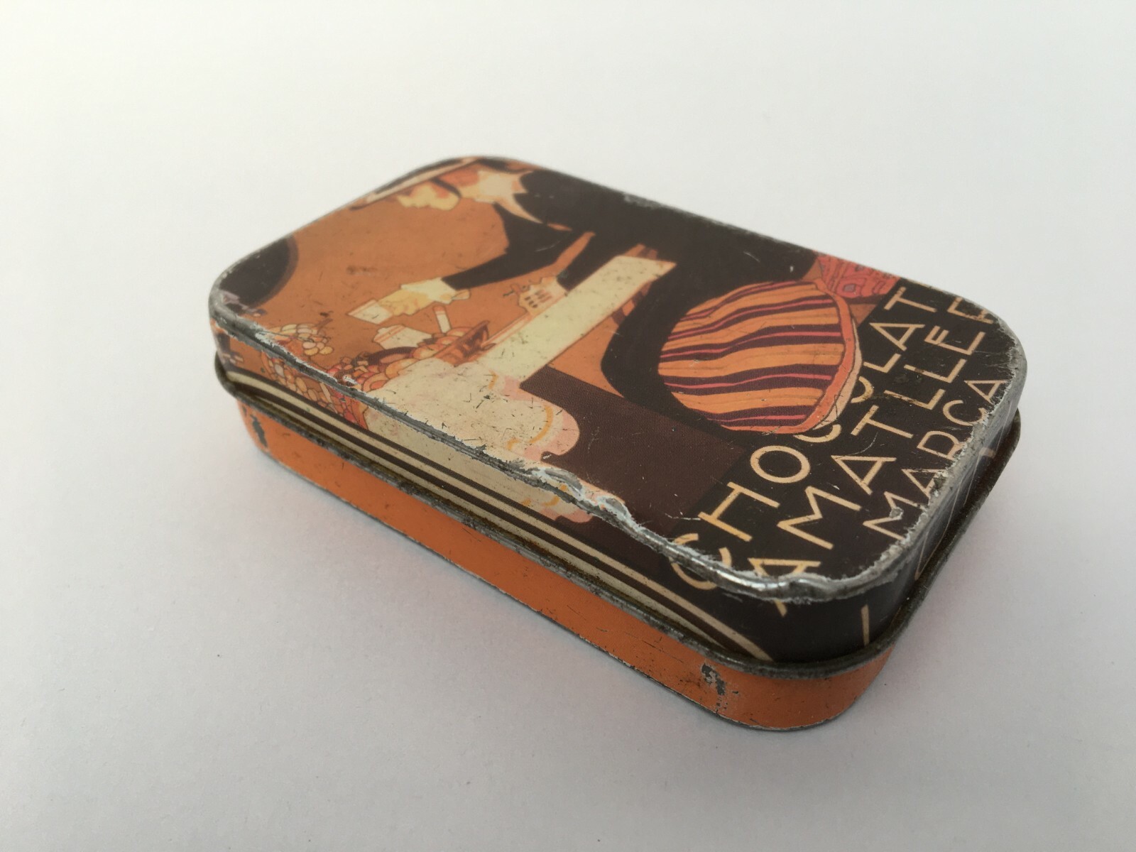 Vintage Chocolate Amatller Barcelona Candy Barcelona España Anuncio. Caja de lata Littho