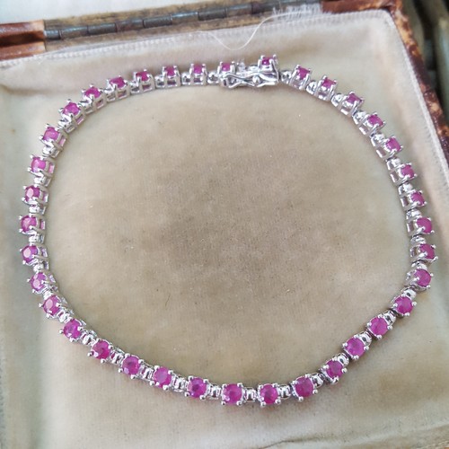 925 Sterling Silber Armband, natürlicher Rubin Tennisarmband, 2,59ct, 7,4" lang - Bild 7 von 8