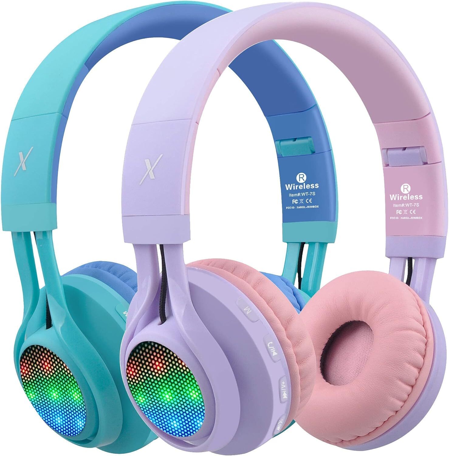 WT-7S Wireless Kids Headphones 2-Pack Foldable Stereo Bluetooth Bundle-image