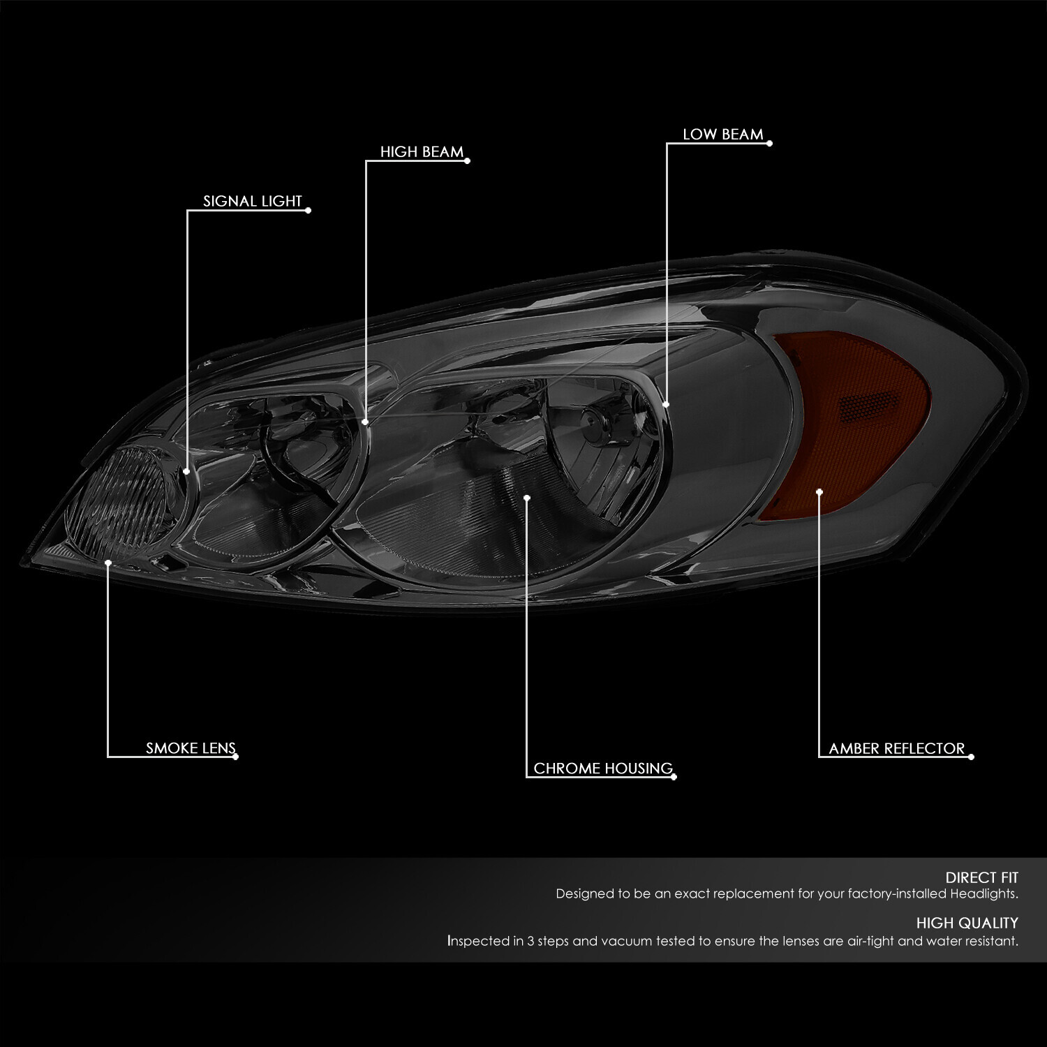 2014 Chevy Impala Headlight Bulb 06-16 Chevy Impala & Monte Carlo Headlight Assembly Pair - Black Housing, Clear Lens (Halogen) 2008 Chevy Impala Headlight - Foto 7