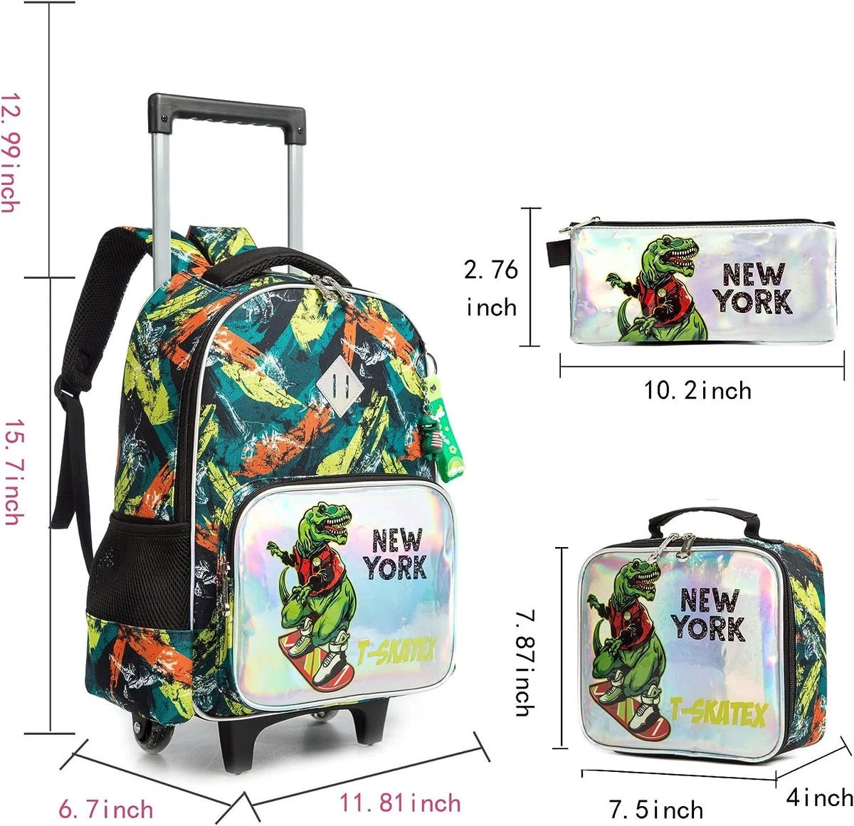 Rolling top dinosaur backpack