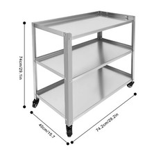 Carro de cocina de acero inoxidable de 3 capas carro rodante plateado estante utilitario