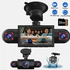 HD 1080P 360°Dash Cam 4 Channel Driving Recorder Car Front+Rear Camera With 32GB