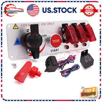 Racing Car Carbon Ignition Button Switch Panel Engine Start Push LED 12V Toggle