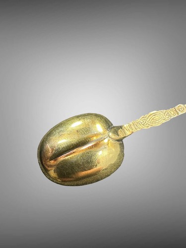 Cucchiaio per annata in argento sterling placcato oro incoronazione antico ornato - Foto 6 di 8