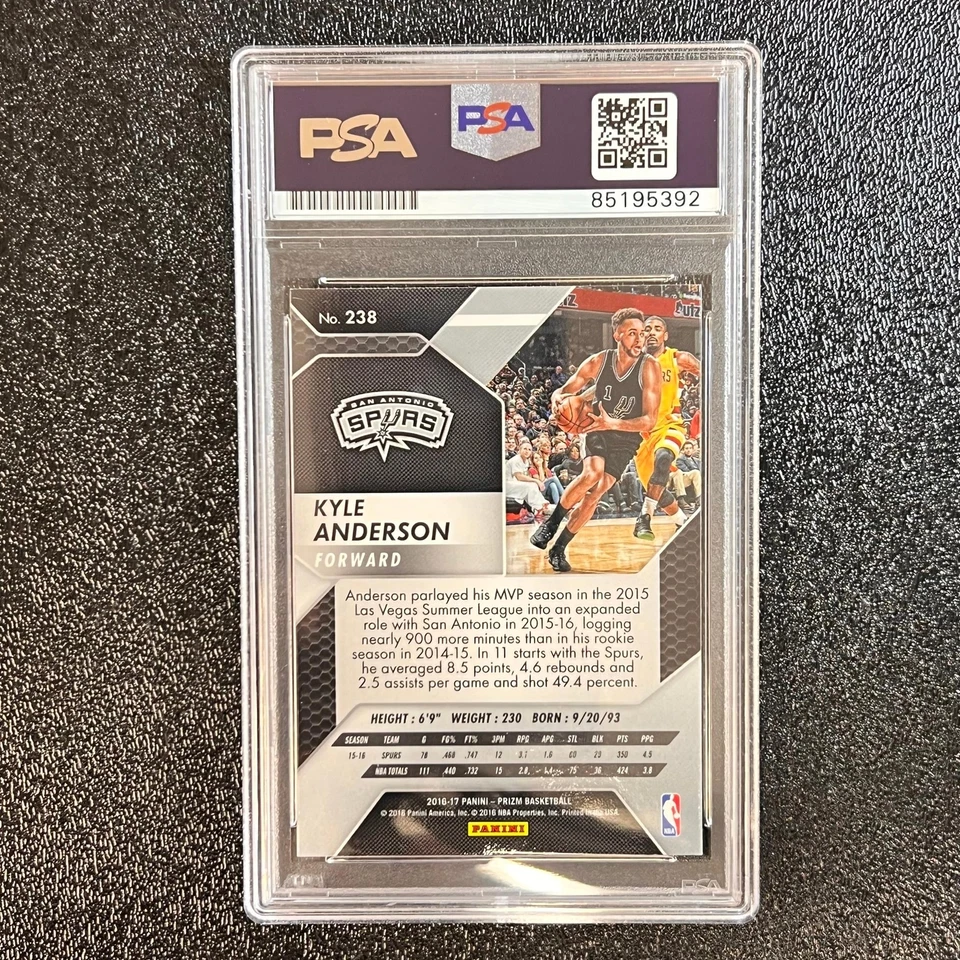 2016-17 Panini Prizm #238 Kyle Anderson Signed Card AUTO PSA/DNA Slabbed Spurs - Image 2 of 2