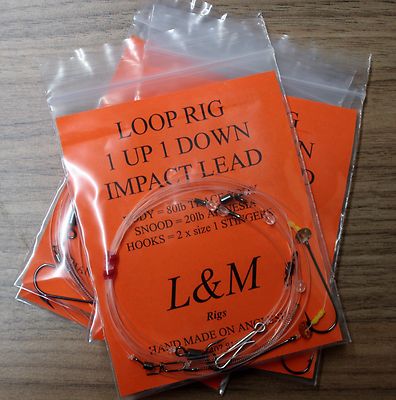 4 x 2 HOOK LOOP IMPACT LEAD MEERESANGELN RIGS 80lb KÖRPER Größe 1 STINGERHAKEN