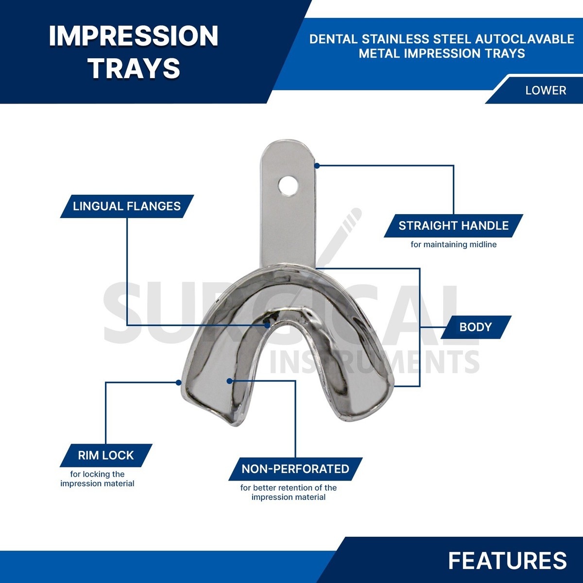 6 PCS Dental Autoclavable Metal Impression Trays Stainless Steel Upper + Lower