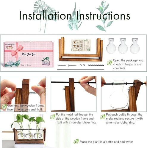 XXXFLOWER Plant Terrarium with Wooden Stand, Air Planter Bulb Glass Vase 3 Bulb - Picture 4 of 6