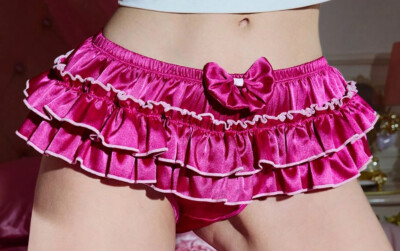 Rubinrot Sissy Rüschen glänzend Satin voller Rücken Slip Höschen XL 40 - 47'' HÜFTE