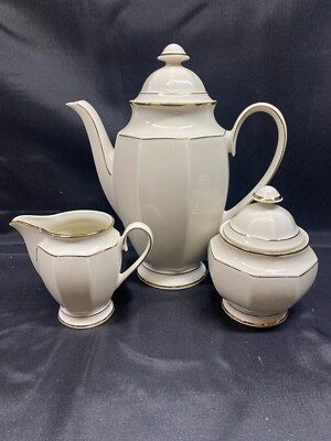 Wissterliug ''IVORY / GOLD'' Schwarzenbach  ~ 5 Cup Coffee Pot, Creamer, Sugar