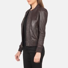 NS Bliss Maroon Leather Bomber Jacket Women Made to Order