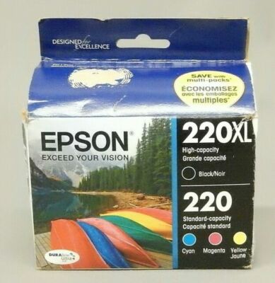 Genuine Epson 220XL Black and 220 Color CMY Ink Cartridges - New Sealed Exp 2026