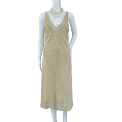 Exte Sleeveless V-neck Knit Midi Dress Metalic Gold Stretch Women's Size  Small | eBay