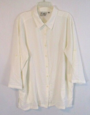 Linea by Louis Dell'Olio Button Front Tunic Shirt XL Off White A351412 Women YC9