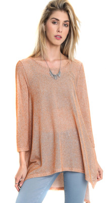 UMGEE Beige Navy Rust Semi Sheer Mesh 3/4 Sleeves Pull Over Blouse Top S M L