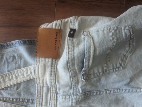 Lucky Brand Overall Shorts Girls 14 Blue Light Wash Denim Distressed Pockets - Picture 2 of 5