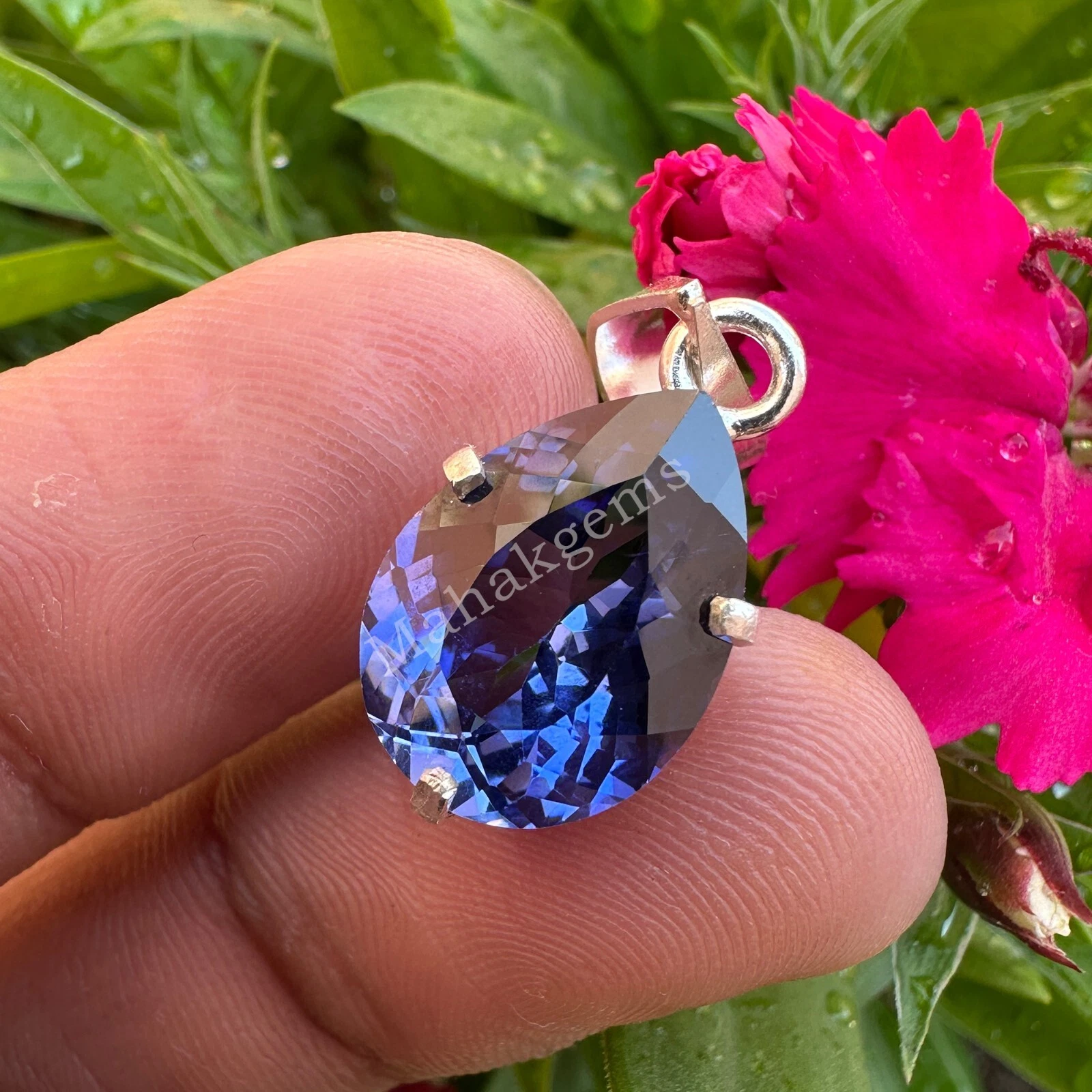 VETEMENTS Ciondolo in argento massiccio 925 con zaffiro BLU 14 ct naturale certificato