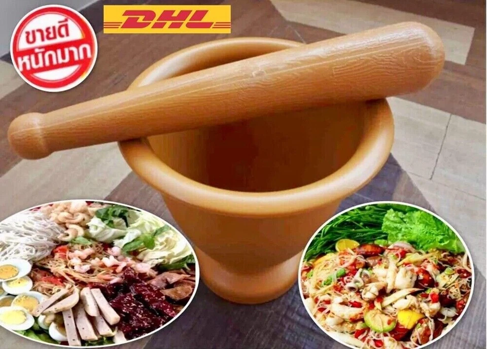 Set Plastic Mortar&Pestle Thai Style Papaya Salad Hygiene Strong Base Rubber DHL - Image 2 of 4