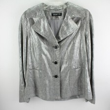 Jones New York Collection Metallic Shimmery Silver Gray Blazer Womens 8 W/ Belt