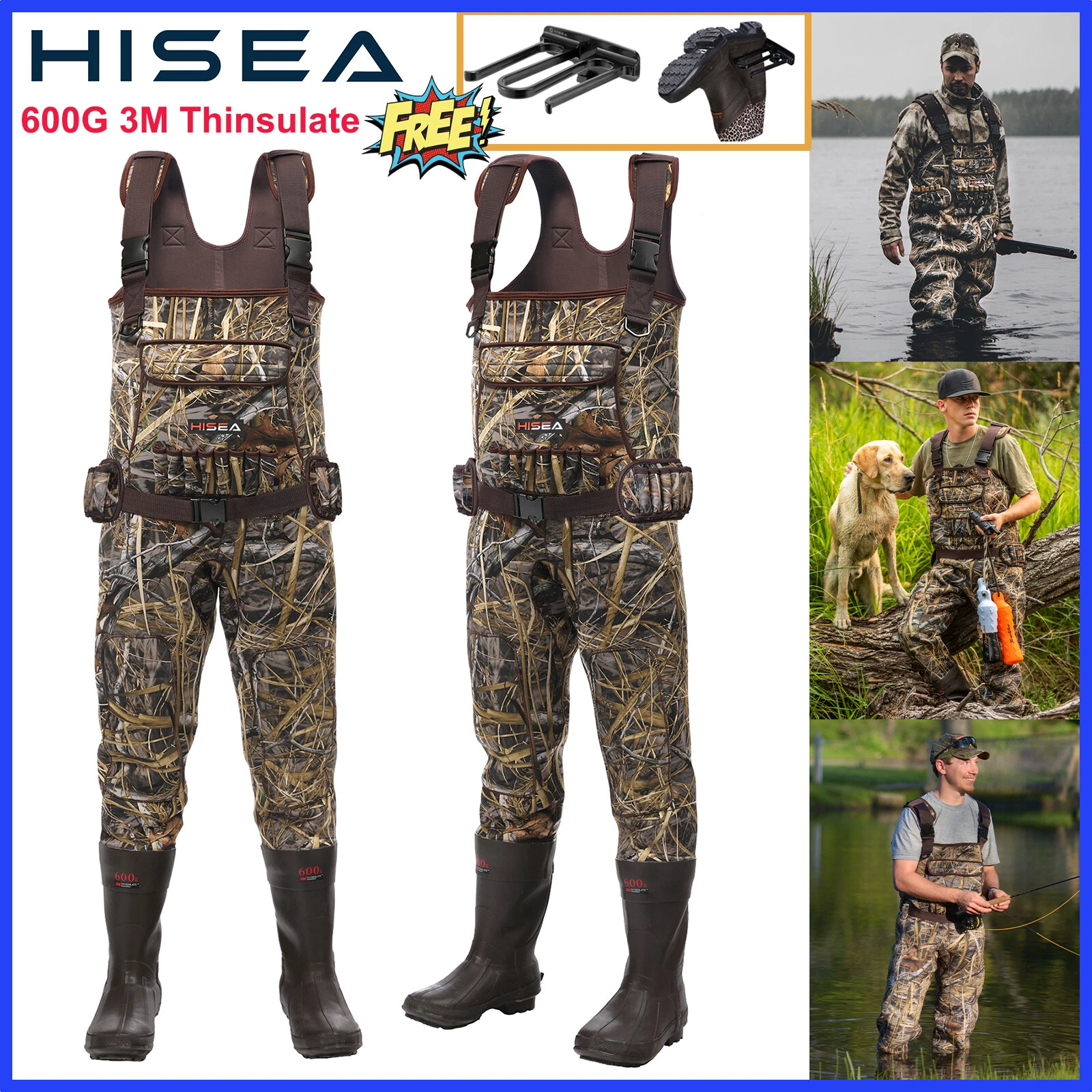HISEA Waterproof Neoprene Chest Waders 600G Insulated Bootfoot Hunting Fishing