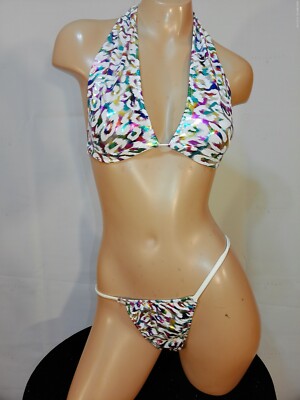 Exotic dancer stripper medium multicolor two piece bikini dance outfit-dancewear