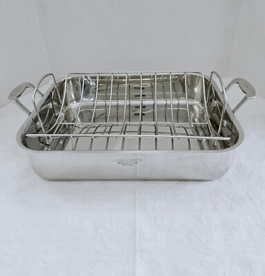 LARGE CUISINART 16'' SS ROASTER RETANGULAR ROASTING PAN CHEF'S CLASSIC WITH RACK