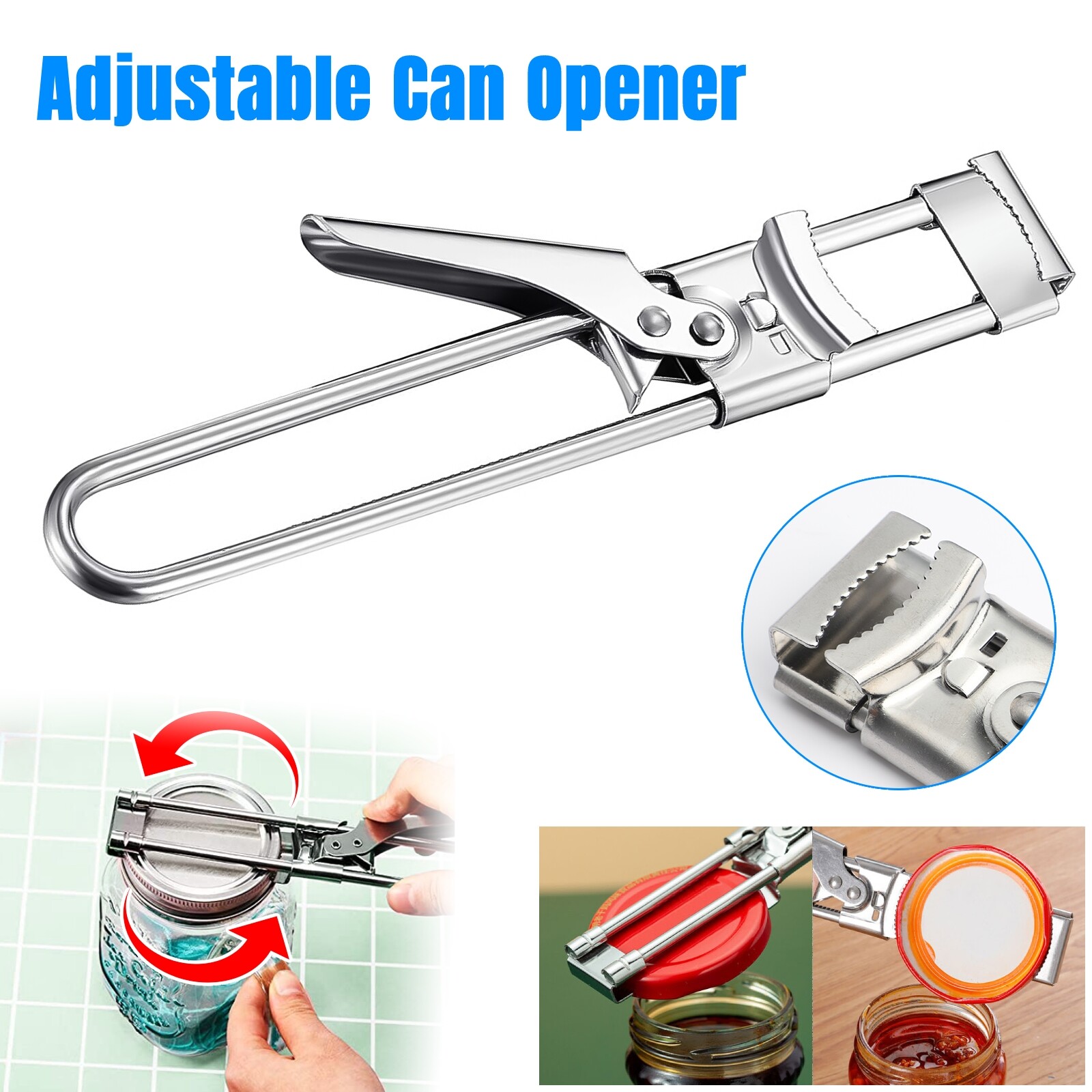 Adjustable Can Opener Manual Easy Stainless Steel Jar Lid Bottle Gripper Kitchen-image