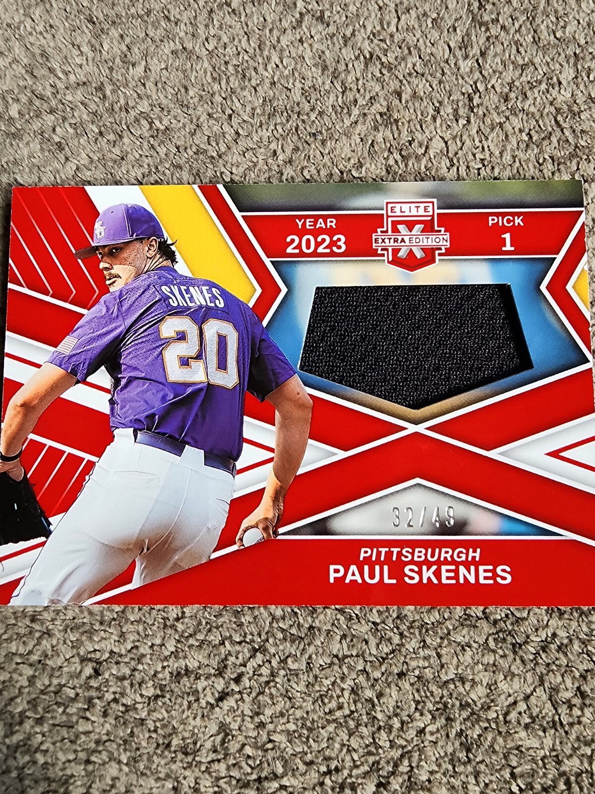 2023 Panini Elite Extra Edition Paul Skenes RED FIRST ROUND MATERIALS PATCH /49