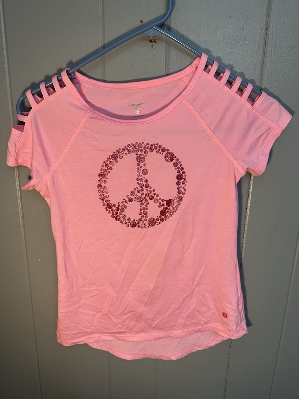 Layer 8 Girls Top Meduim 10/12 Open Slit Shoulder Peace