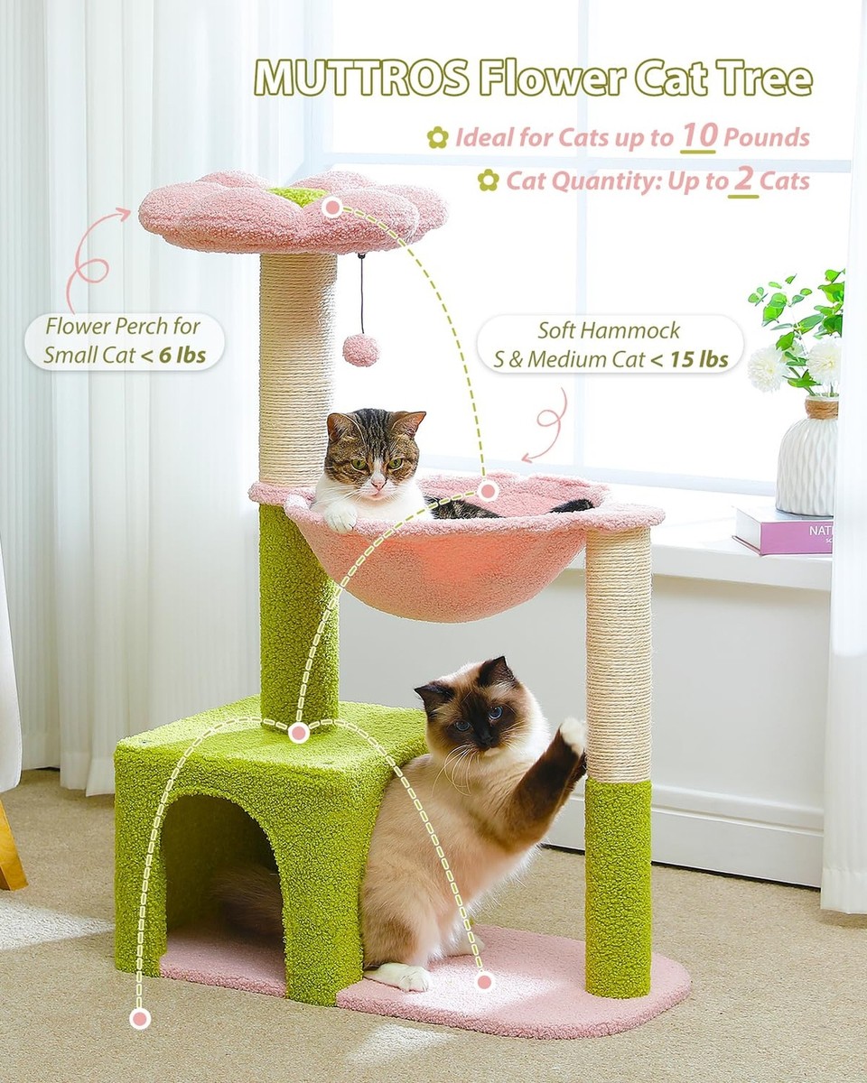 Flower Cat Tree with Large Metal Frame Hammock, 35