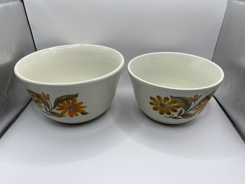 Vintage 70er Jahre Capri Backen Serve N Store Steinzeug Mischschalen 7"", 6"" Gänseblümchen Blumen - Bild 2 von 9