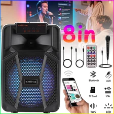 8'' Portable Bluetooth Party Speaker Subwoofer Heavy Bass Sound System FM Mic DJ