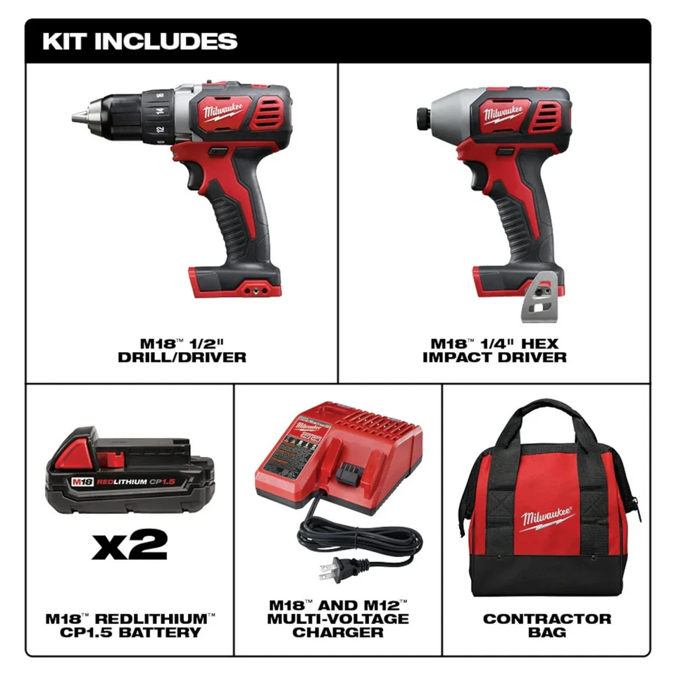 Milwaukee 2691-22 M18 18V Cordless Li-Ion Drill Driver / Impact Driver Combo Kit - Image 2 of 4