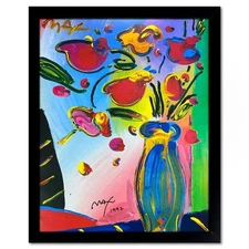 Peter Max, "Faciliti-Link-Flowers" Framed Hand Signed Offset Lithograph with Let