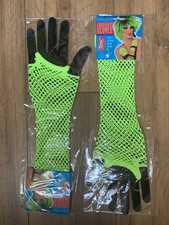 2x Damskie zabawne siatka bez palców długie rękawiczki lata 80. fantazyjna sukienka żółta jeden rozmiar