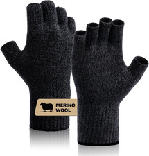 Merino Wool Fingerless Gloves for Men Women Half Finger Gloves Thermal Soft Knit