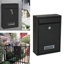 Large Black Lockable Post Box Outdoor Wall Mounted Letterbox with Keys