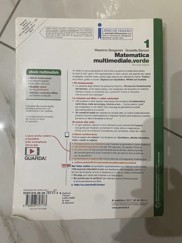 Matematica multimediale.verde 1 ISBN 9788808757173 - Zanichelli - Immagine 2 di 3