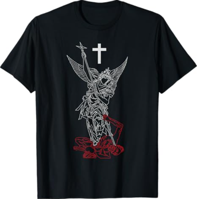 Saint Michael The Archangel Defeating Satan Warrior Faith T-Shirt
