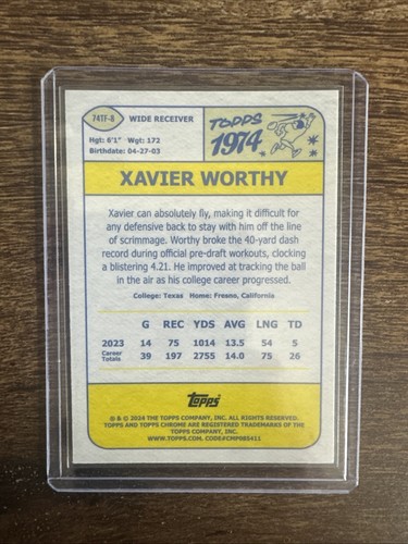 2024 Topps Chrome - Xavier Worthy - RC - Refractor - 1974 - Picture 2 of 2