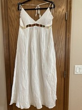 Ibiza Anne Cole Maxi Jeweled Halter Cover-Up Swim Dress, Size XL, Ivory, Poly