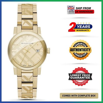 New BURBERRY BU9145 The City Gold-Tone Dial Staninless Steel Womens Watch 34mm